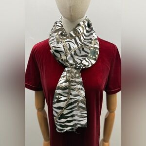 Zebra Print Chain Scarf Gold Rope Pattern Lightweight Sheer Polyester